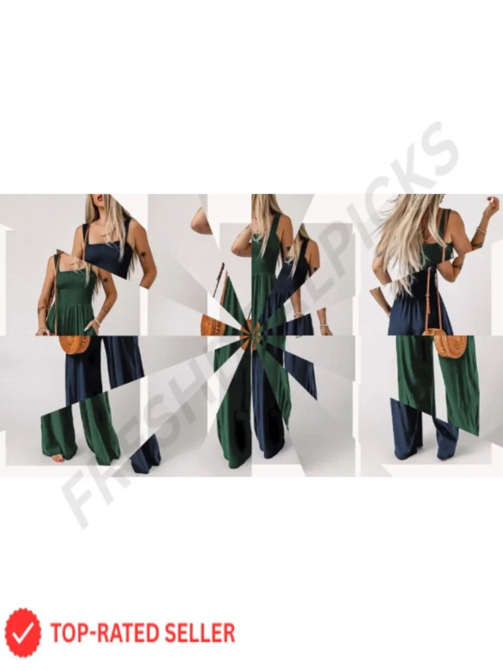 One Piece Sleeveless Wide Leg Jumpsuit Loose Fit Stretchy Polyester Casual